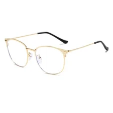 Retro Semi-rimless Round Blue Light Blocking Glasses Horn Rimmed Nerd Clear L...