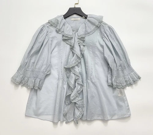 AUTH Women Doen Collared Ruffle Puff Sleeve Blouse Top - Picture 3 of 11