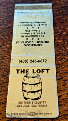 Vintage Matchbook: The Loft, San Jose, CA Restaurant