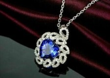 1.20Ct Heart Cut Blue Sapphire Neckless 14K White Gold Finish  Free Chain