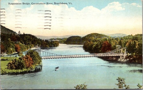 Postcard. Suspension Bridge Connecticut River, Brattleboro, Vt. AK. | eBay
