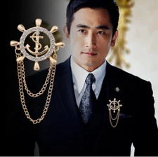 Unisex Vessel Anchor Wheel Chain Tassel Suit Brooch Lapel Pin Collar Badge BP