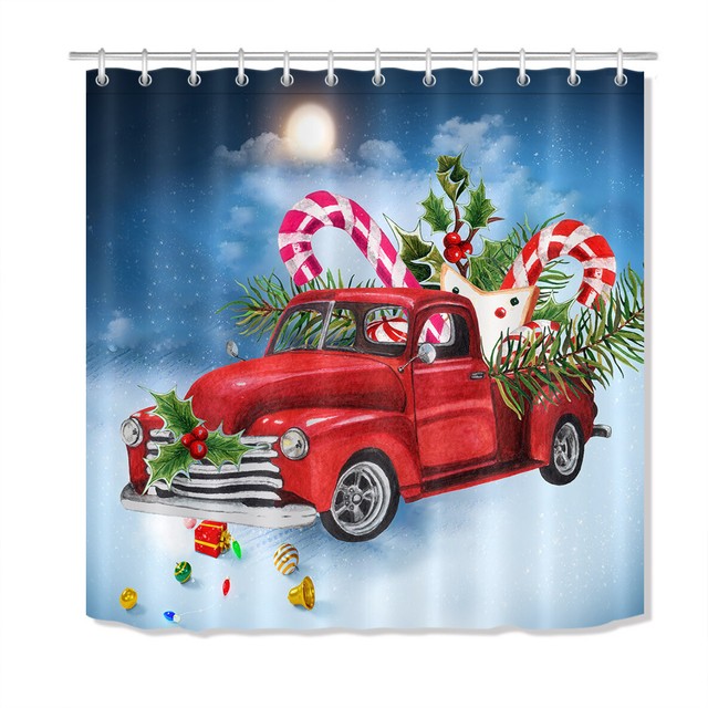 red truck christmas bathroom