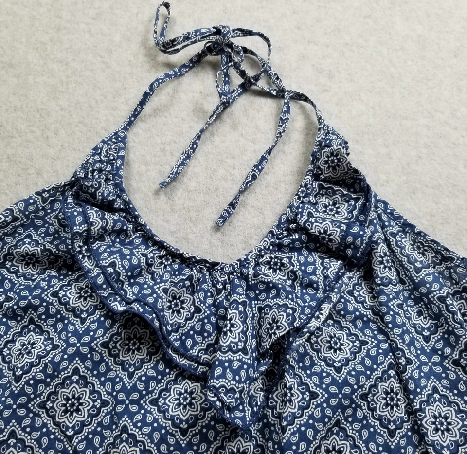 Top Halter Azul Asfalto Para Mujer Pequeño S Azul Blanco Floral Y2K Sin Mangas Calado Foto 2 de 4