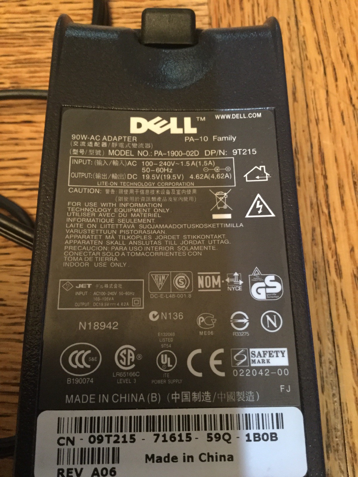 Original AC Adapter for Dell 7W104 9T215 PA-10 PA-1900-02D Power ...
