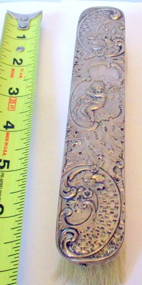Antique German SILVER 800 Hallmark PUTTO CUPID Cherub & BOW ROCOCO Brush Vanity - Image 2 of 4