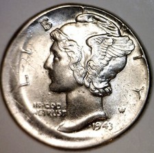 1943 ERROR OFF CENTER Mercury SILVER Dime BU + Details FSB Coin O/C Scr. NR