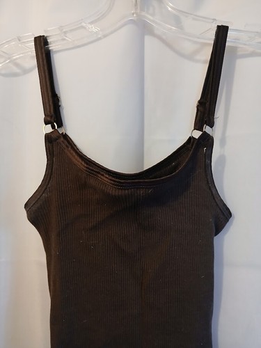 BANANA REPUBLIC Ribbed Tank top women XS Dark Brown Meta Rings Strappy Cami - Picture 2 of 8