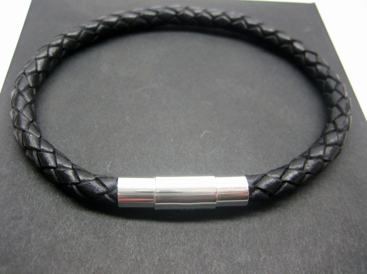 sterling silver 925 tube decor w/5mm braided Italian leather