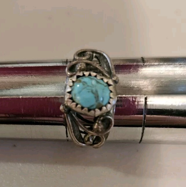 Sterling And Turquoise Ring, Scrollwork Design, S… - image 6