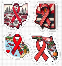 Multipack State Red Awareness Ribbon Stickers Glossy AIDS HIV Blood HI AZ FL OH