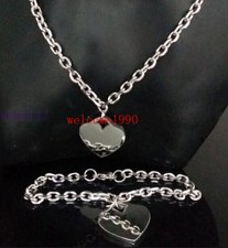 New design Stainless Steel Cute Heart Tag W/ Rolo Chain Necklace Bracelet Set