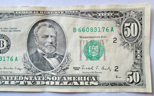 1988 $50 FRN B BLOCK NYNY B66083176A CRISP CLEAN AU CONDITION CIRCULATED - Picture 2 of 3