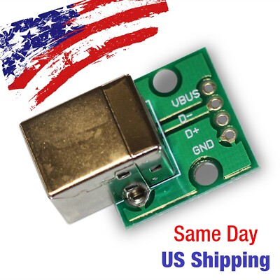 USB Type B Female Breakout Board Module 2.54mm 4 Pin Power Ground Data USA SHIP!