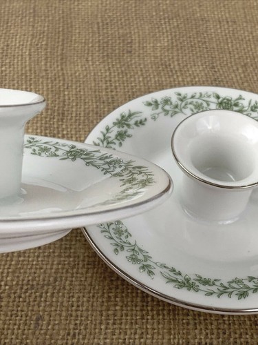 2 Mikasa Montclair Taper Candle Holders G9059 White Green Floral Platinum 4.5"D - Picture 9 of 11