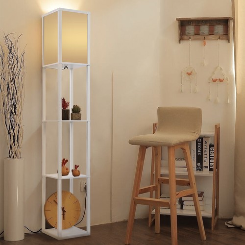 Floor Lamp Free Standing Wood 3-Tier Storage Shelf Reading Bedroom Living Room - Picture 8 of 15