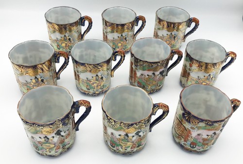 Japanese Kutani Eggshell Porcelain Tea Set, Hand Painted, Cobalt Nippon, 22 pcs - Picture 12 of 20