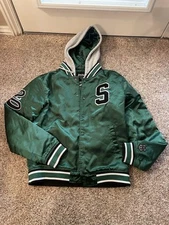 Harry Potter Slytherin Hogwarts Varsity Hooded Satin Jacket Small Preowned (E)