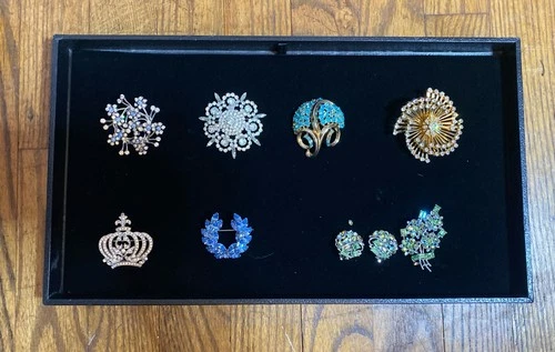 Vintage Costume Jewelry Rhinestone Brooch Lot Of 7 Lisner Eisenberg Coro