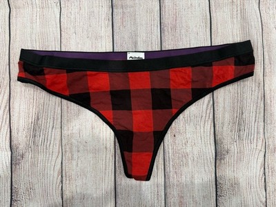 MeUndies L Red Black Buffalo Plaid Thong Panties Underwear B7