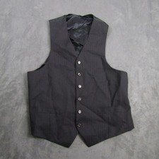 Pinstripe Suit Vest Men Large Black Formal Waistcoat Cinch Back Wedding