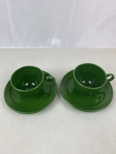 Fiesta 2 Dark Green Cup & Saucer Set Fiestaware Homer Laughlin HTF c. 1959-69