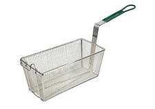 Winco FB-30 13-1/4 x 6-1/2 Rectangle Fry Basket Green Non Slip Coated Handle