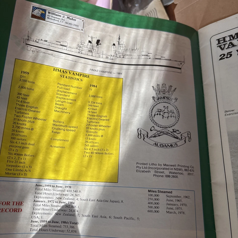 1984 HMAS вампир 25 лет - австралийский военно-морской корабль - Изображение 4 из 4