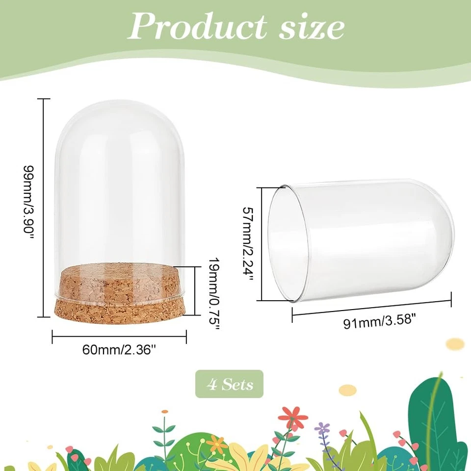 PandaHall 4pcs Glass Display Dome Cloche Bell Jar with Cork Small Glass Bottl... - Image 2 of 4