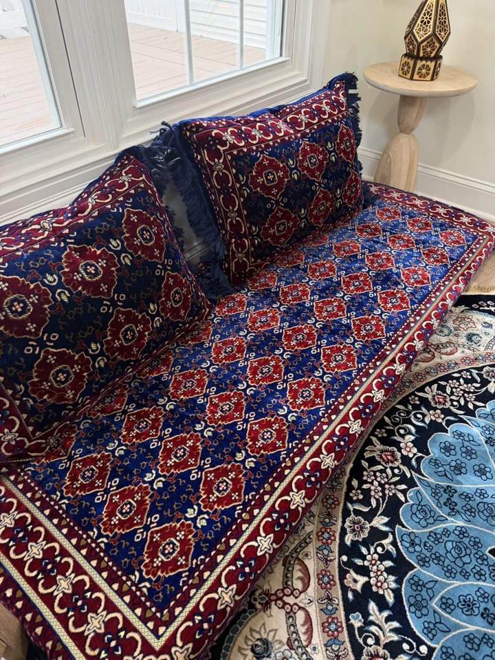 Cubierta de colchón azul afgana Toshak Majlis cubierta de yalsa cubierta de cama Foto 2 de 4