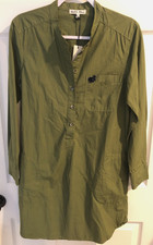 NEW ALEX MILL Dress Tunic Utility Popover Poplin Shirt Dress Olive Green Size XS