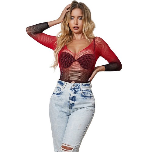 Subblime - 952259 bodystocking de rejilla elstico manga larga degradado rojo y n - Imagen 6 de 6