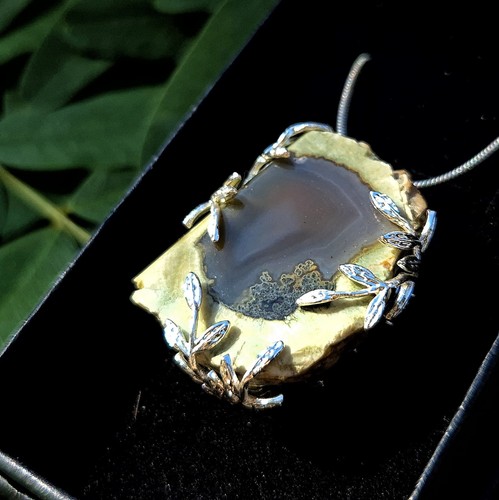 Unique Thunder Egg Pendant Necklace (Hand Polished) On 46cm 925 Snake Chain