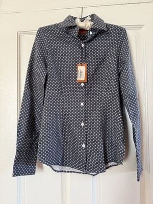 NWT Bruli Maus & Hoffman Women s Blouse S Blue 100% Cotton Long Sleeve Swiss