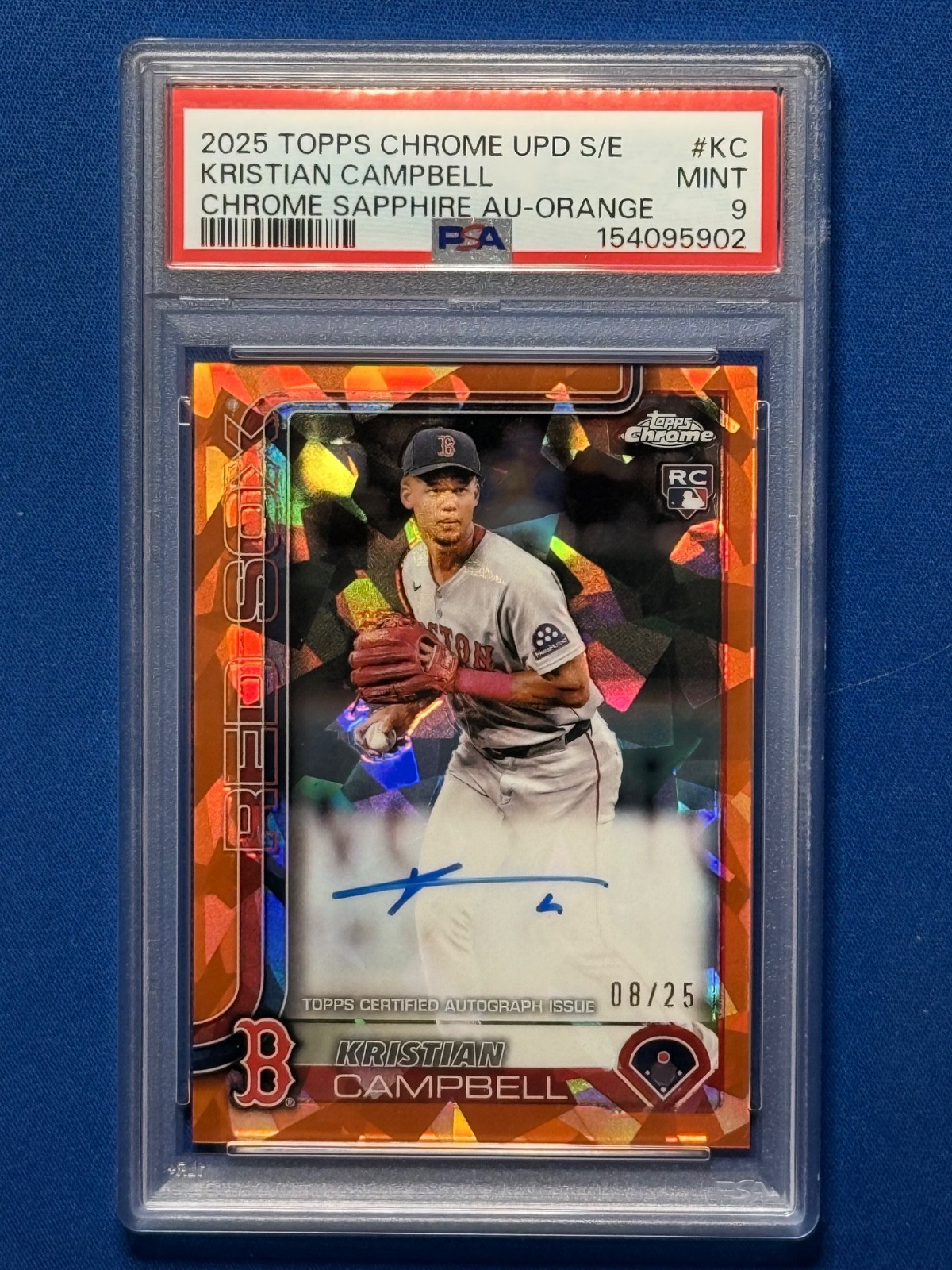 2025 Topps Chrome Sapphire Kristian Campbell #USA-KC Orange Auto 08/25 PSA 9
