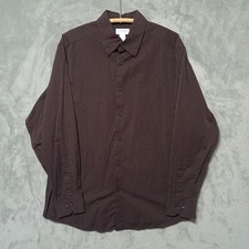 Concepts by Claiborne XL Mens Dress Shirt Brown White Square Stripes Geometric