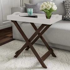 Wooden Lavish Home Folding Table with Removable Tray Top for Home, Brown, White.