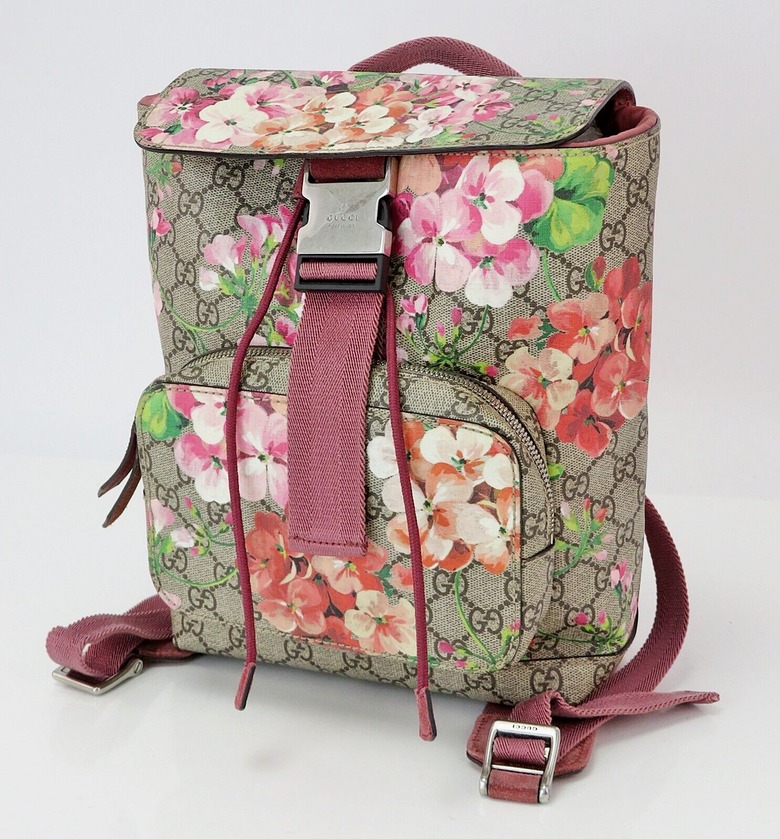 Authentic GUCCI Brown GG and Bloom PVC Canvas Backpack Bag #59918