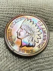 1893 Indian Head Cent Penny - AU++++++ Red & Blue Hue 4 Diamonds Gem Toned