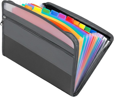Black A4 13 Pockets Waterproof Portable Expanding File Folder, Zipper Closure Do
