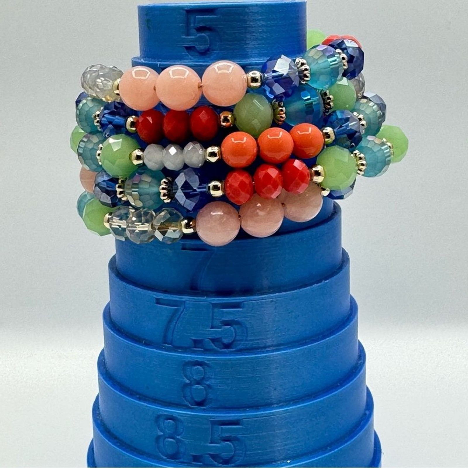 Multicolor Beaded Memory Wire Bracelet Crystal Gl… - image 4