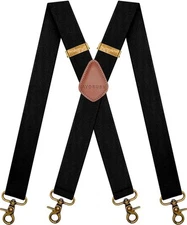 AYOSUSH Suspenders for Men Swivel Snap Hooks Black Elastic Formal Heavy Duty ...