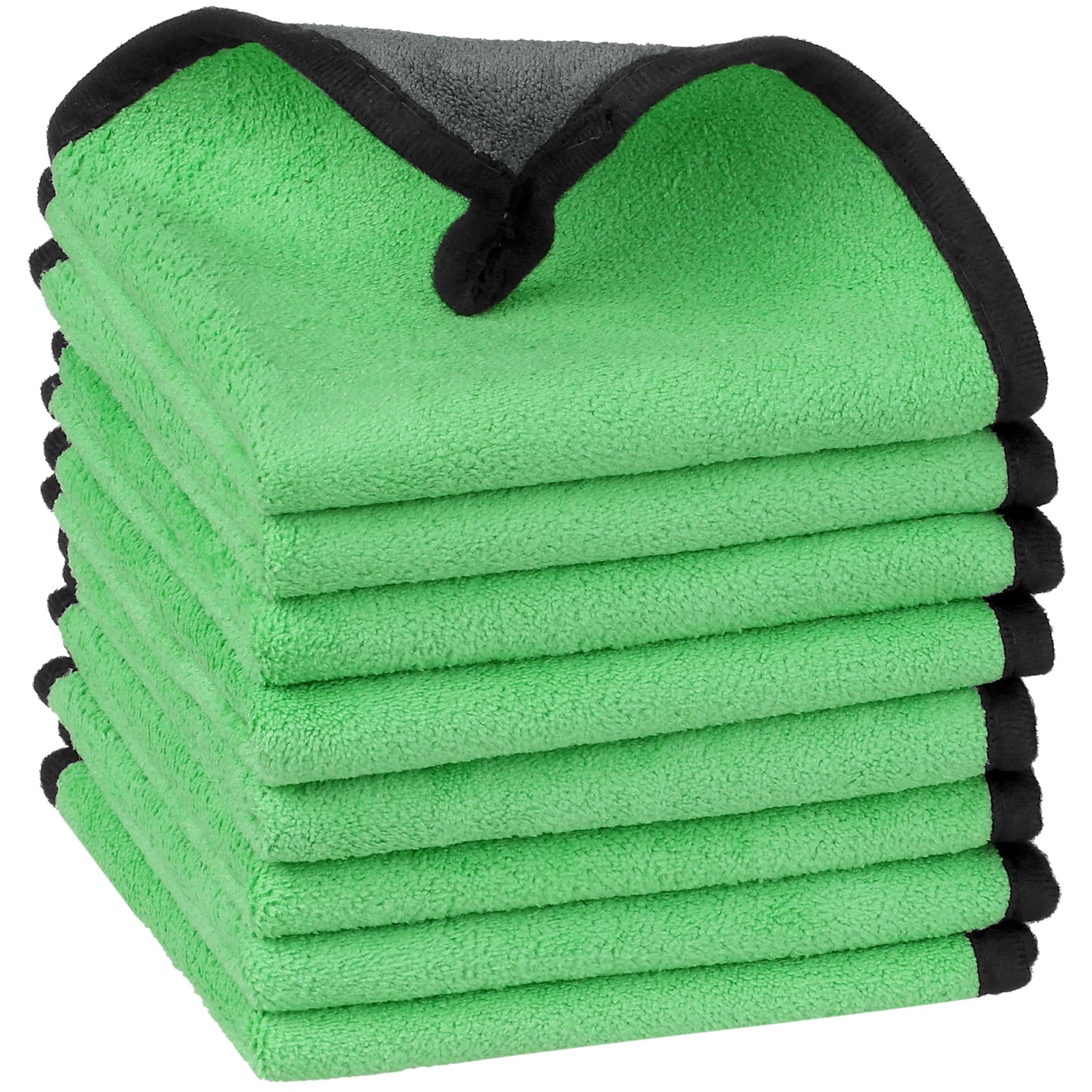 8-Pack Green Microfiber Cleaning Towels 12x16 Inches with Hang Loop