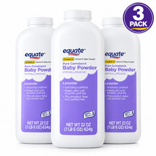 Equate Pure Cornstarch Baby Powder, Lavender, 22 oz Pack of 3