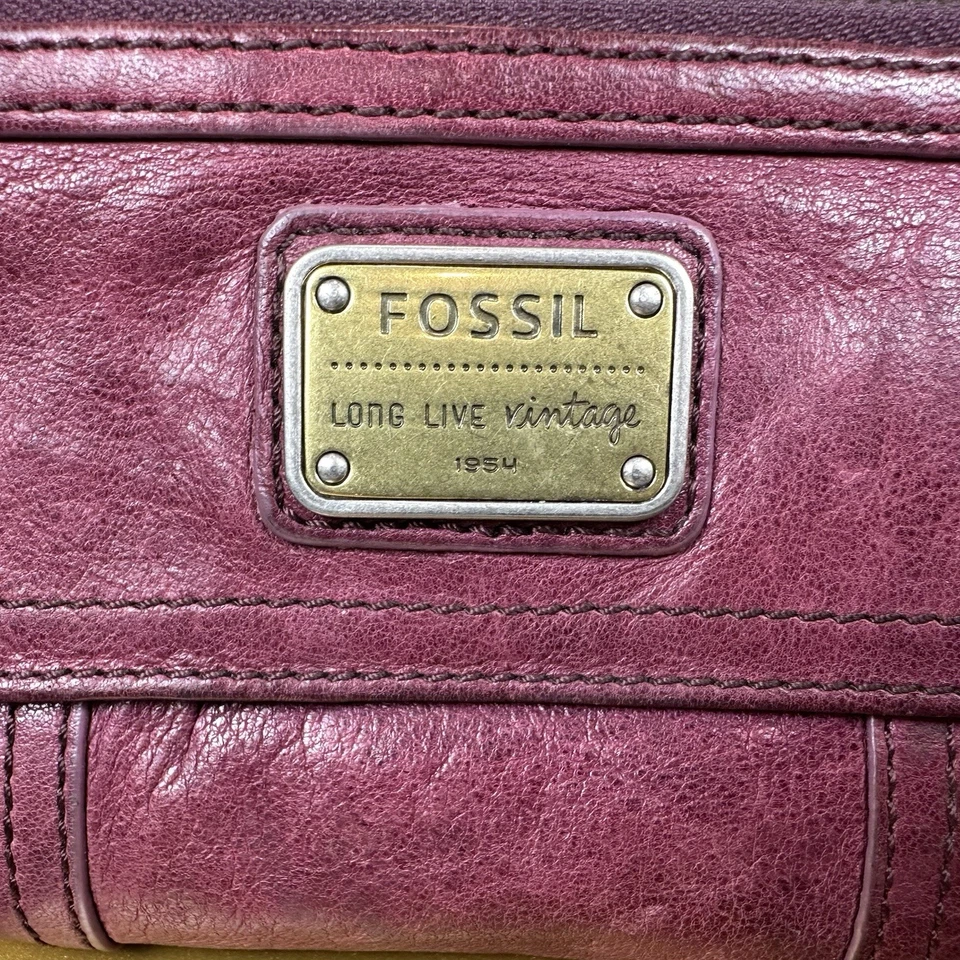 Cartera larga de cuero muy suave Fossil Long Live vintage 1954 piel de cordero magenta Foto 2 de 4