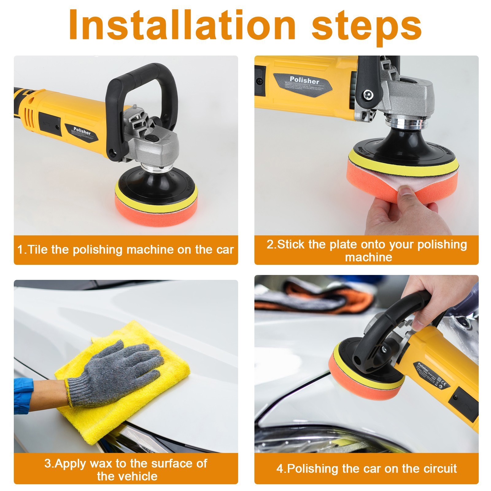 Car Buffer Polisher Waxer 7-Speed Rotary 5"6"+7" Backing Plate Polishing Machine - Thumbnail 13
