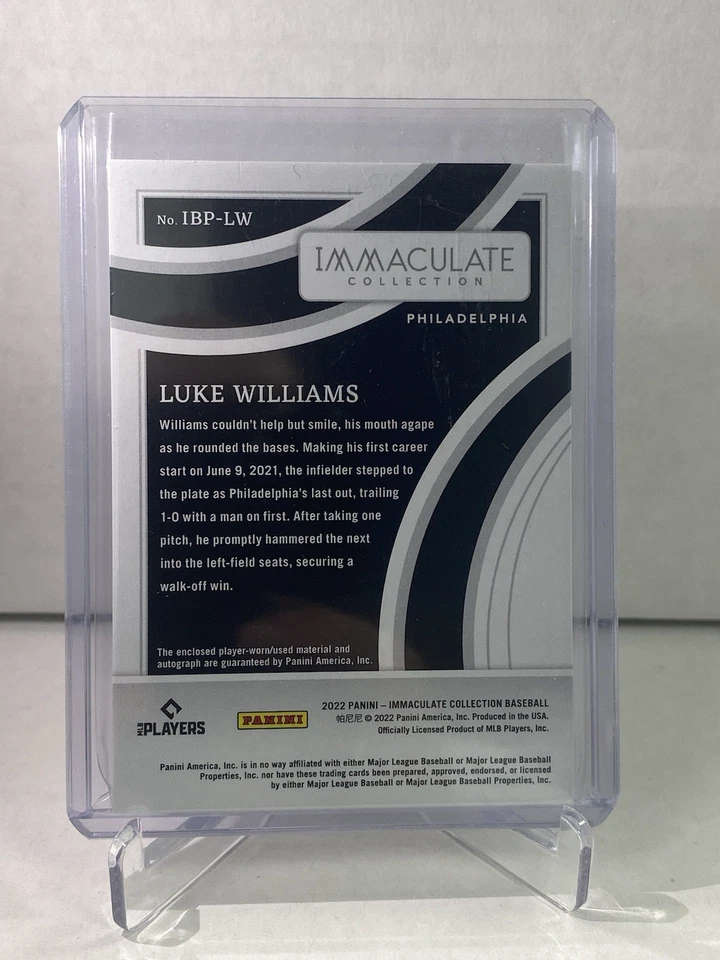 2022 Panini Immaculate Prime Relics Black Luke Williams Auto /10 Phillies - Image 2 of 2