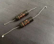 pair .1 uF 400V uF Sprague Black Beauty Capacitors, long leads - used