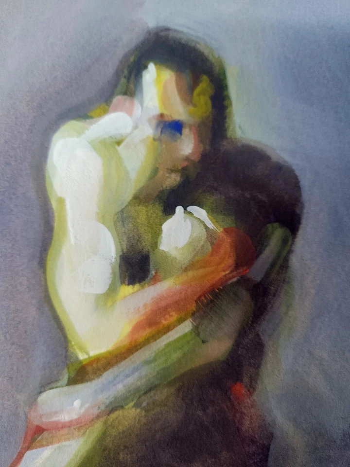 J M Johnson - Original Contemporary Abstract Male Nude Figure Gouache Painting - Image 2 of 4