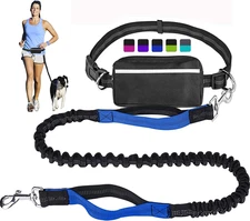 Hands Free Dog Leash for Running Walking Training Hiking, Dual-Handle Reflective
